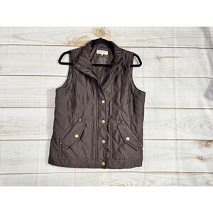 Jones New York Sport Brown Quilted Vest Womens Medium Gold Snap Zip Puffer Layer